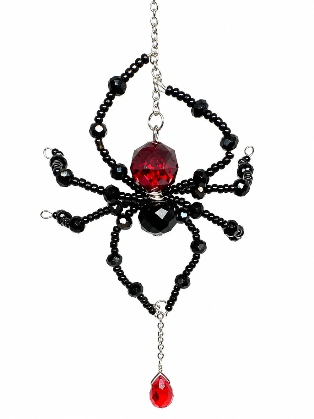 Red & Black Black Widow Crystal Beaded Spider Sun Catcher